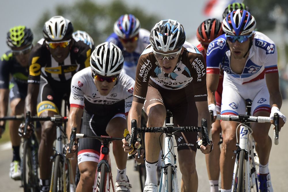Th early breakaway in action during stage 11 of the Tour de France.