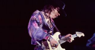 Stevie Ray Vaughan plays a white Strat