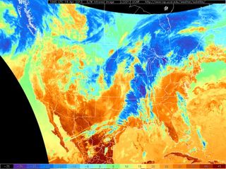 This image shows the line of cold air passing through the central U.S.