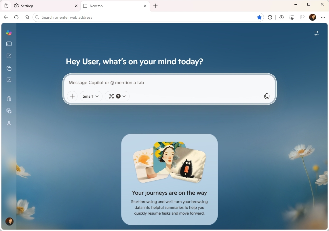 Edge new tab Copilot Mode