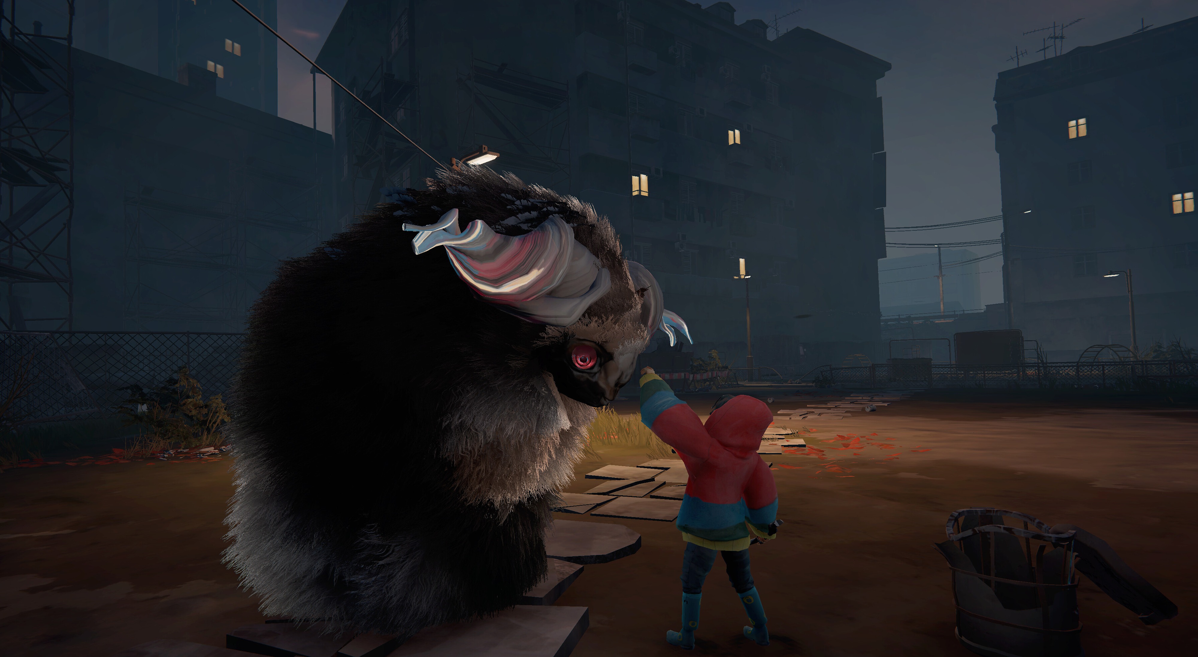 Promotional screenshot of a player petting a Calicorn in Herdling.
