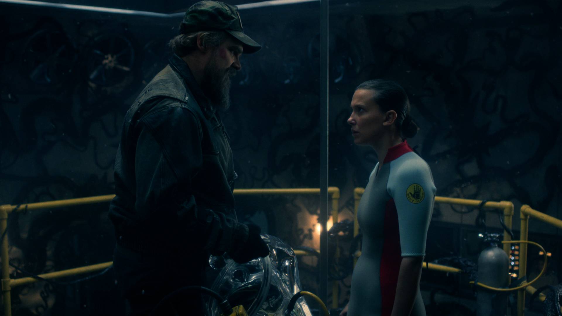 David Harbour as Jim Hopper and Millie Bobby Brown as Eleven in Stranger Things: Season 5