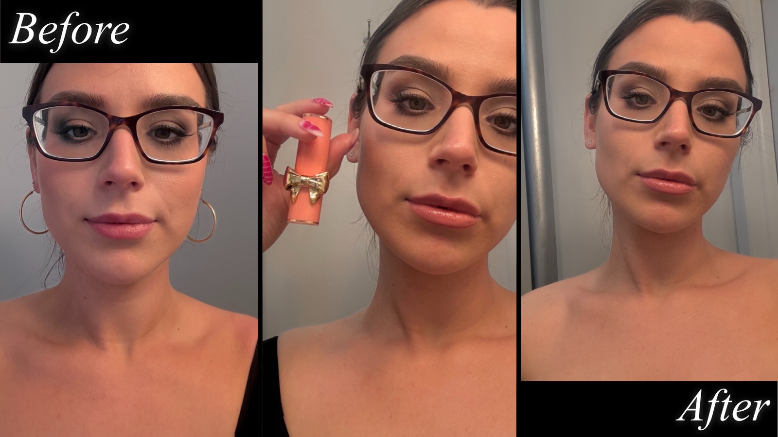 Siena Gagliano testing Pat McGrath Labs Satinallure Lipstick in Venusian Peach.