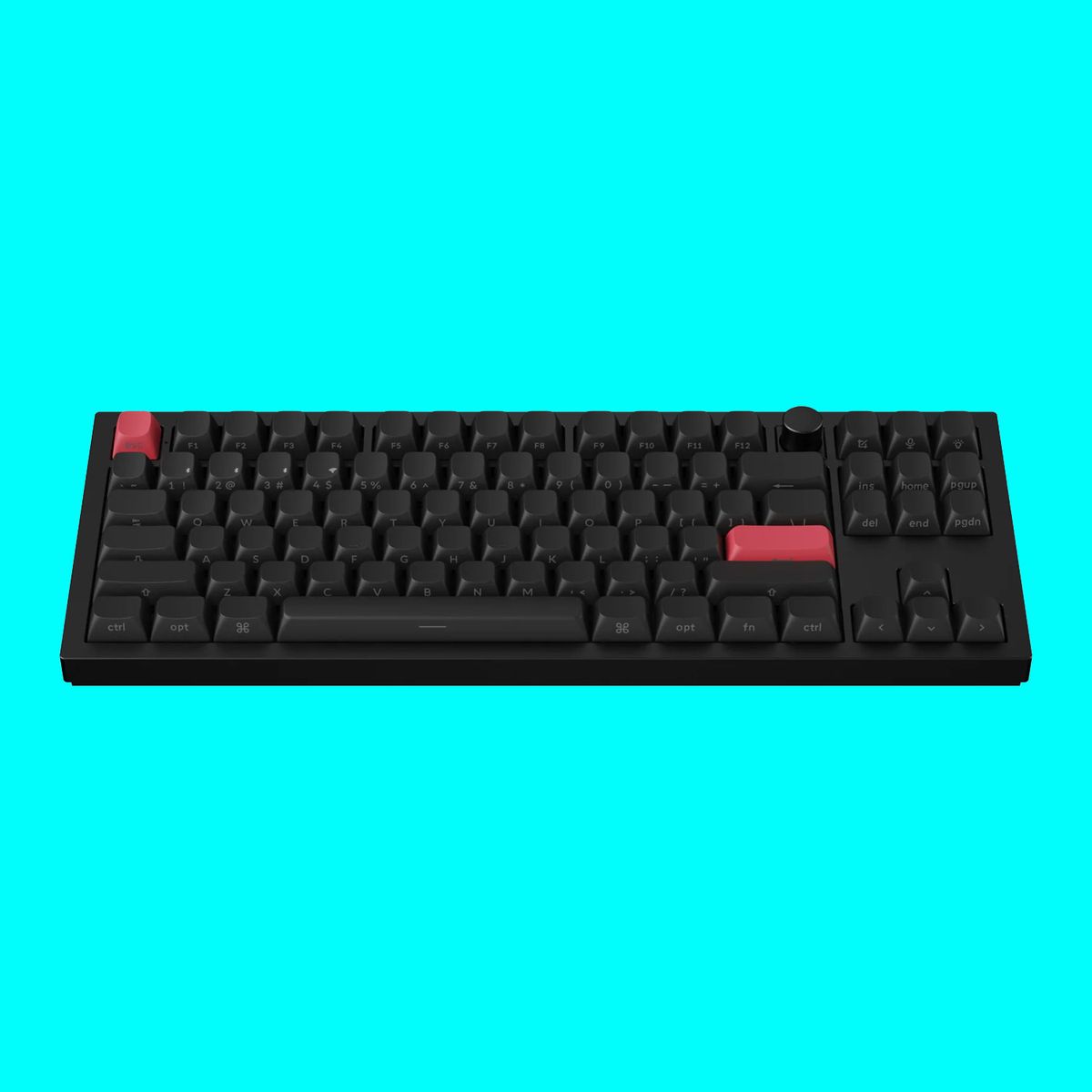 Keychron Q3 Max gaming keyboard on a blue background.