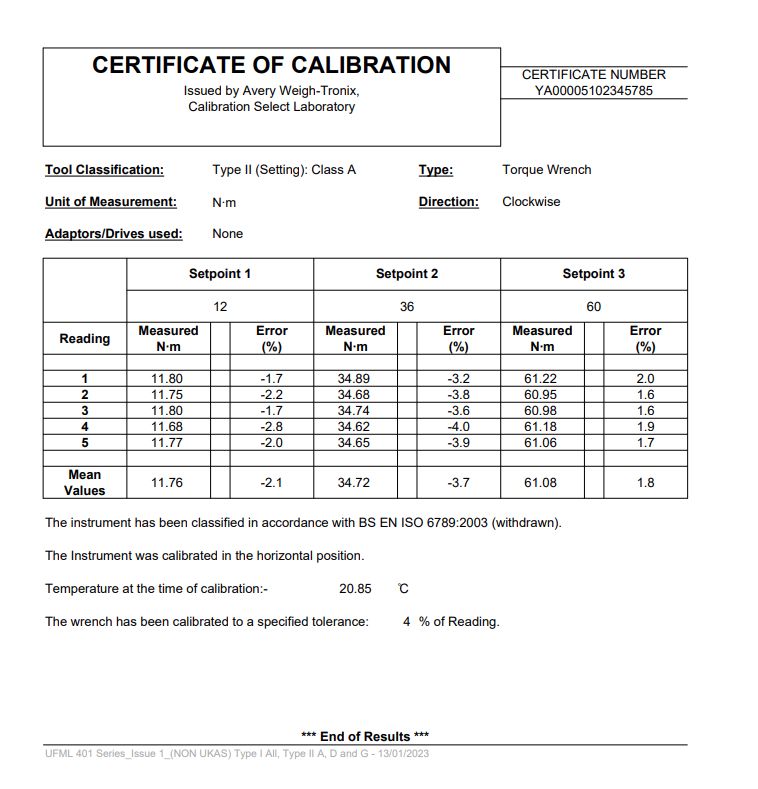 Calibration certificate
