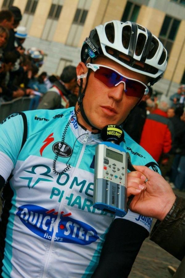 A rider from Omega Pharma Quickstep gives an interview