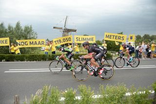 5 July 2015 102nd Tour de France Stage 02 : Utrecht - Zelande FONSECA Armindo (FRA) Bretagne - Seche Environnement CLEMENT Stef (NED) IAM BARTA Jan (CZE) Bora - Argon 18 QUEMENEUR Perrig (FRA) Europcar Photo : Yuzuru SUNADA
