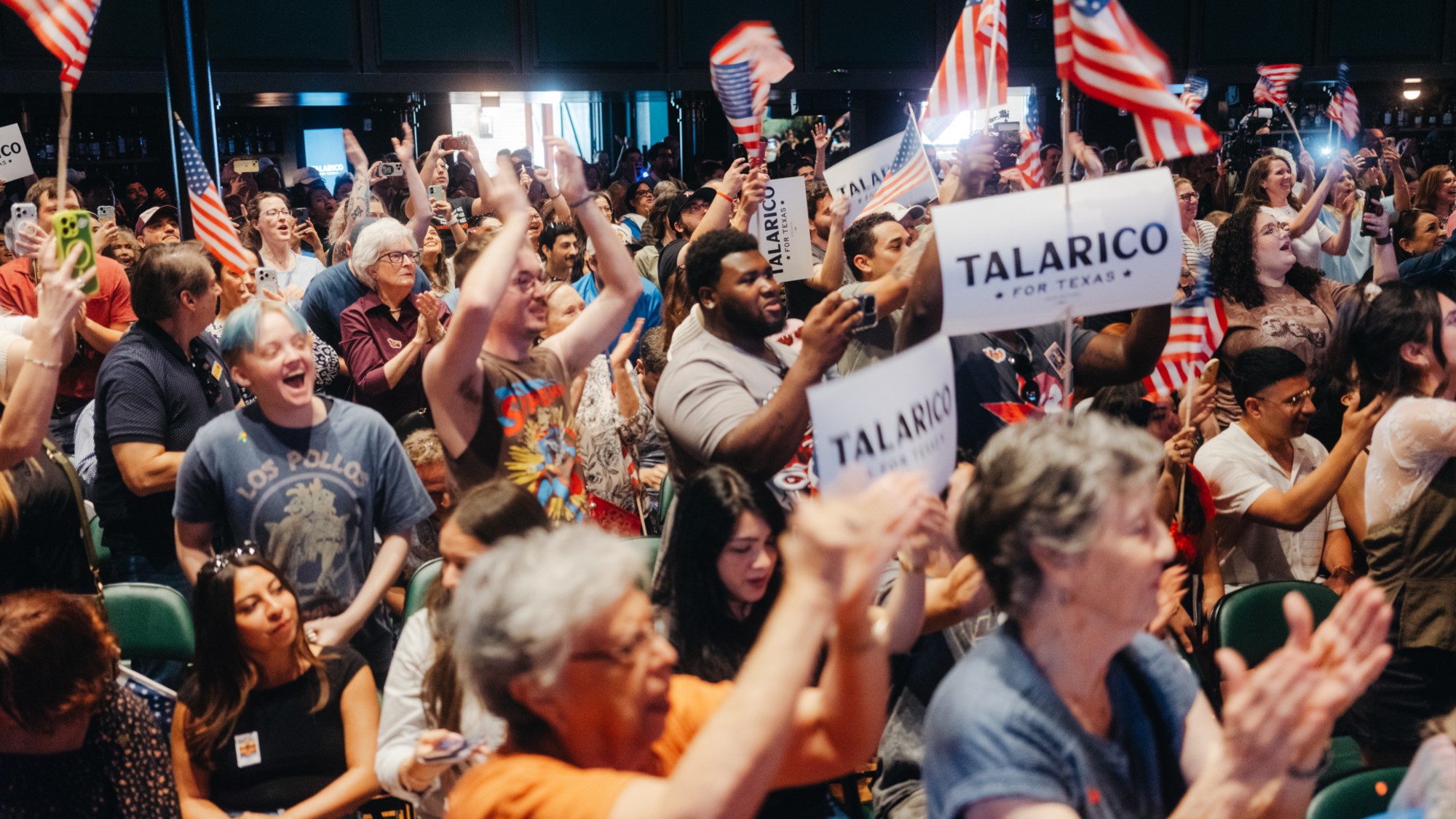 Attendees during a "Take Back Texas" campaign event with State Representative James Talarico, a Democrat from Texas and US Senate candidate, not pictured, at Stable Hall in San Antonio, Texas, US, on Sunday, March 1, 2026. Talarico is locked in a tight race with US Representative Jasmine Crockett to be the Democratic standard bearer in November.