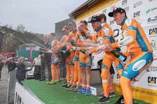 Genesys Wealth Advisers celebrate the win in the team time trial at Tour of Tasmania