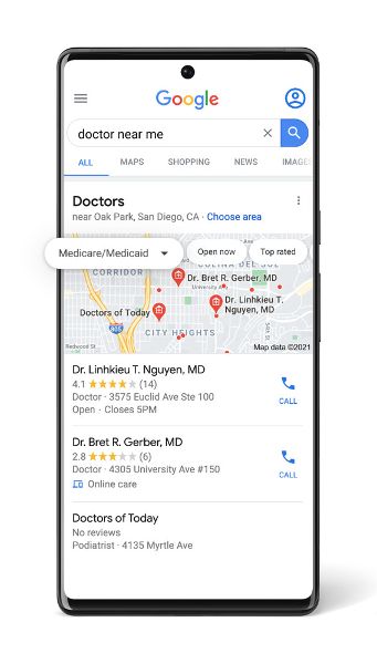 Filtering for providers that accept Medicaid on Google Search
