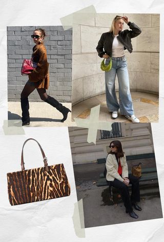 the best Staud bags shown in a collage of women carrying different staud bags