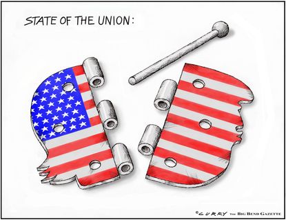 Political Cartoon U.S. Trump Broken State of union