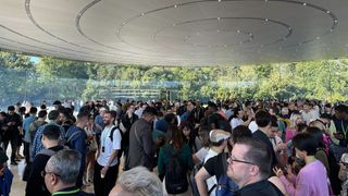 crowd inside steve jobs theater ahead of iPhone 15 launch