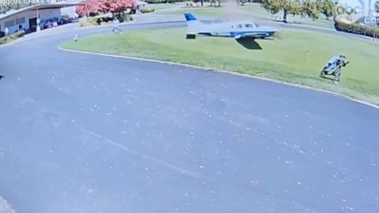 Image of a plane crash landing at Haggin Oaks Golf Complex