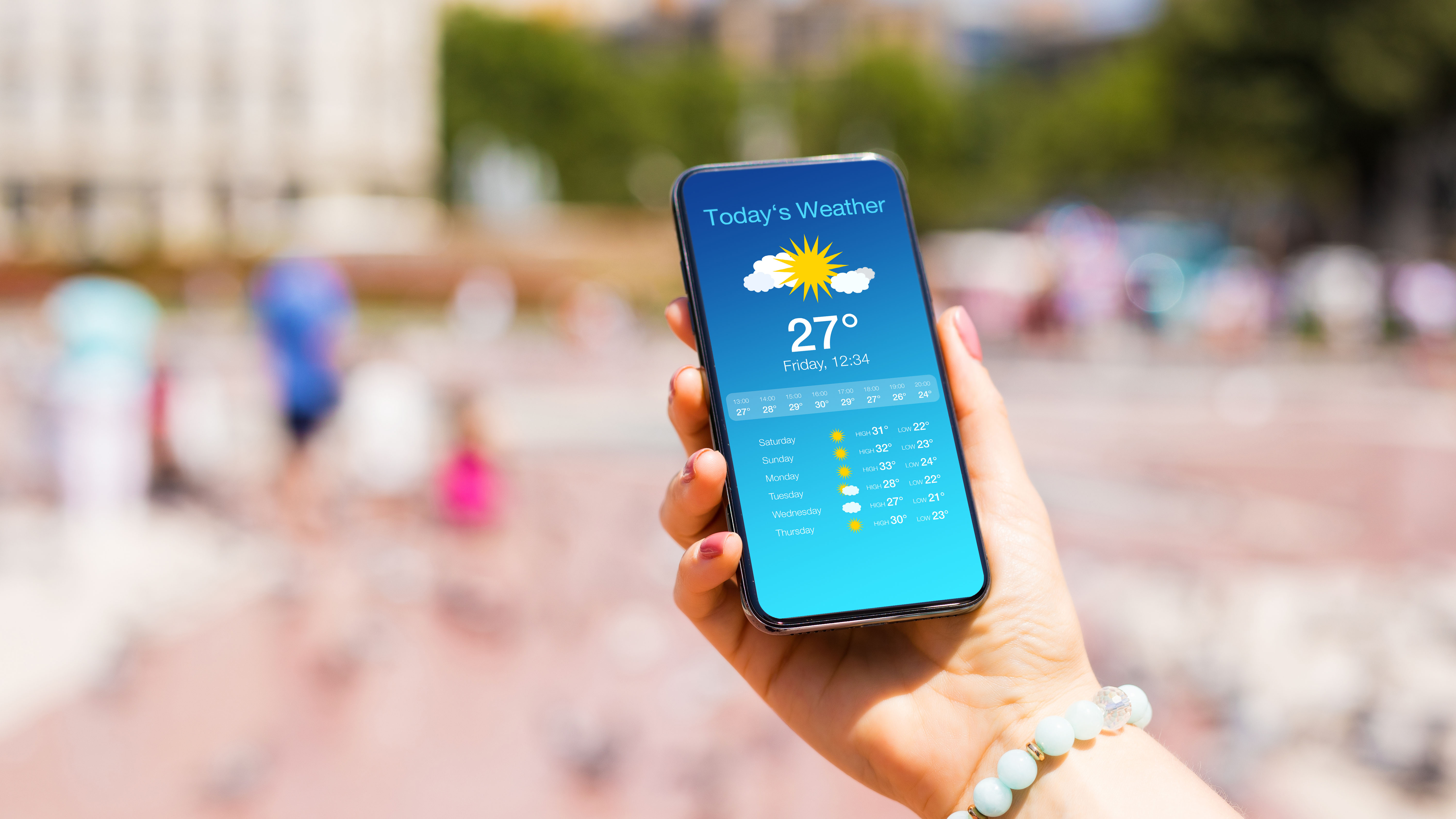 The weather ap on an iPhone.