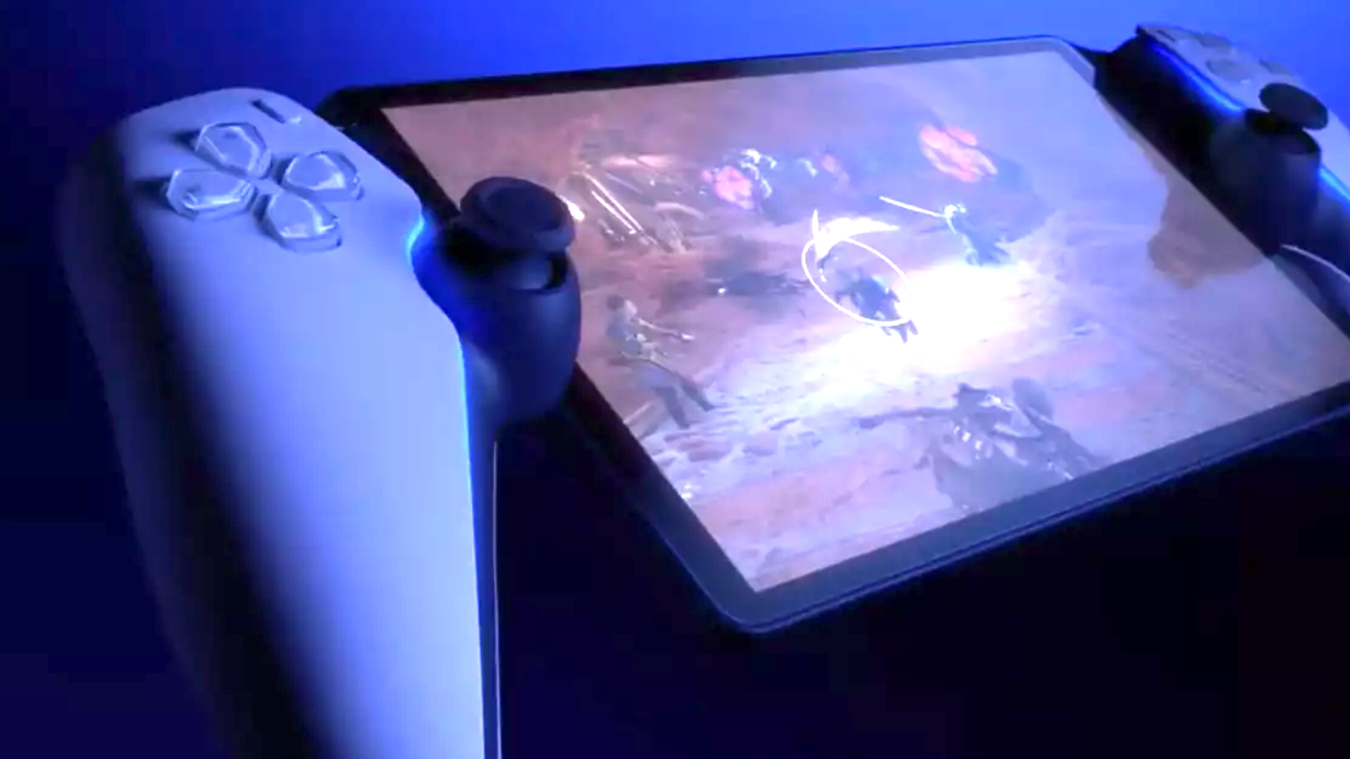 En närmare titt på DualSense-handtagen på en PlayStation Portal.