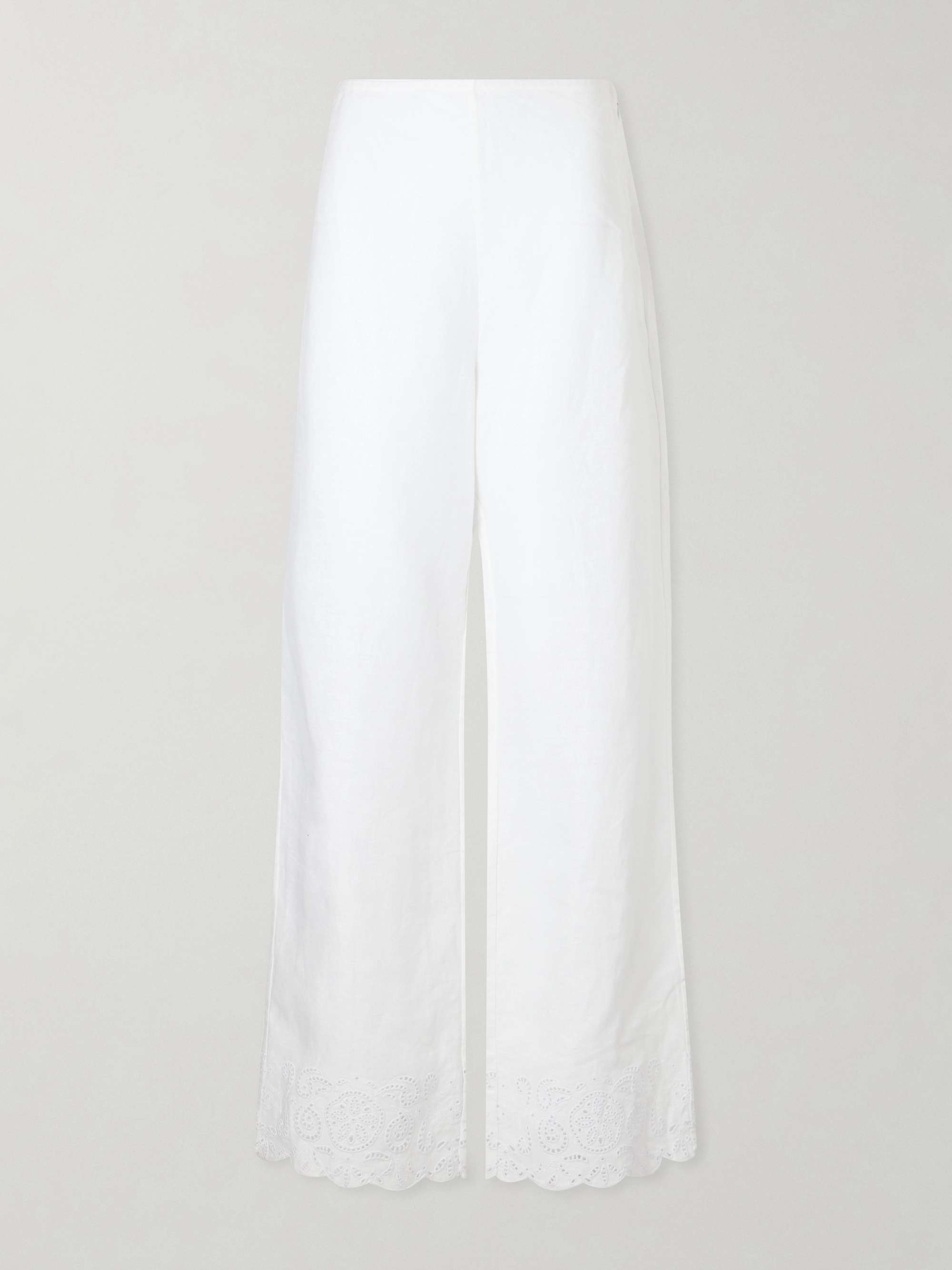 Oscar Embroidered Linen Straight-Leg Pants