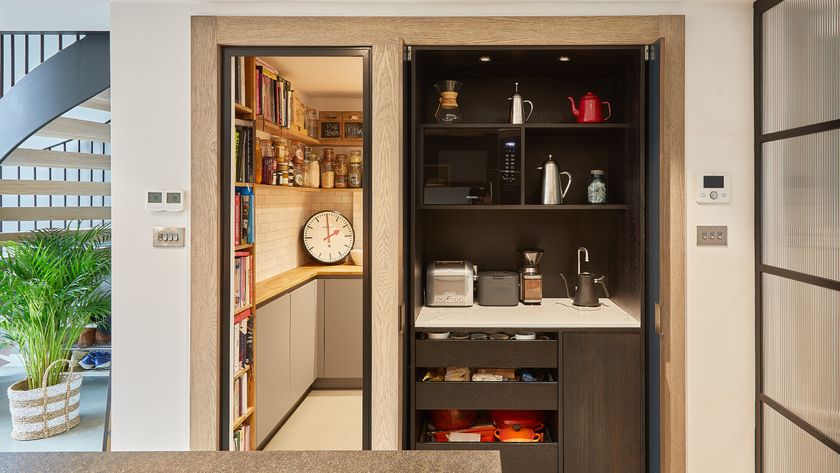 kitchen with breakfast pantry cupboard and walk in pantry to side