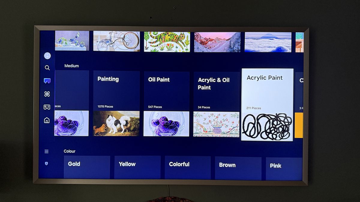 Two shots of the Frame TV's interface.