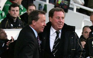 Harry Redknapp Manager of Portsmouth (R) chats to Alan Curbishley manager of West Ham before kick off during a Barclays Premiership game at Upton Park in London West Ham versus Portsmouth, on April 8, 2008. AFP PHOTO/IAN KINGTON Mobile and website use of domestic English football pictures are subject to obtaining a Photographic End User Licence from Football DataCo Ltd Tel : +44 (0) 207 864 9121 or e-mail accreditations@football-dataco.com - applies to Premier and Football League matches. (Photo credit should read IAN KINGTON/AFP via Getty Images)