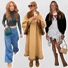 A graphic on a white background of women wearing Ugg outfits, including Jennifer Lopez, Kelly Rutherford, and Chloë Sevigny