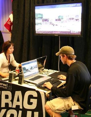 Two players engage in a friendly match of Counter-Strike outside the pro tournament area.