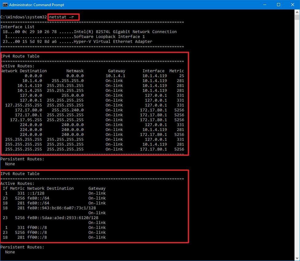 Netstat routing table