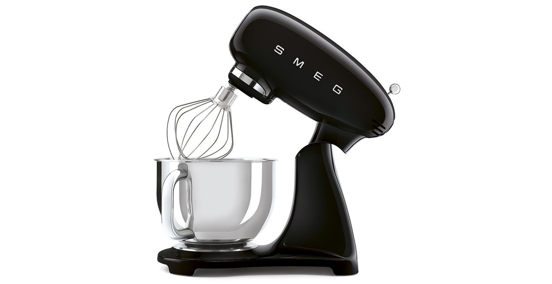 A black Smeg stand mixer