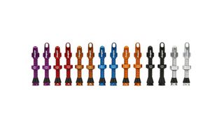 Hope Tech tubeless valves showing color choices and sizes