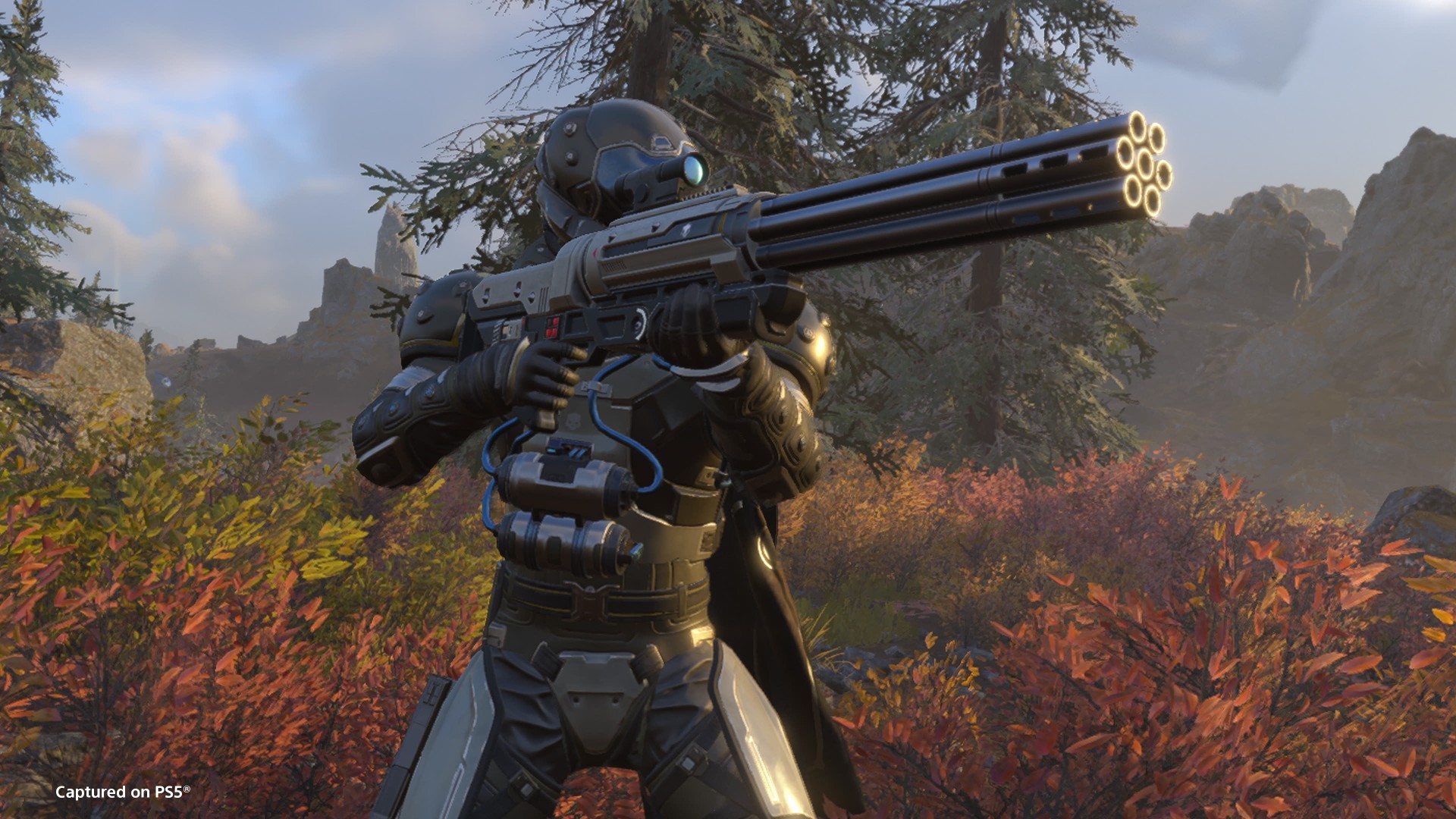 A helldiver holds the volley gun from the Helldivers 2 control group warbond
