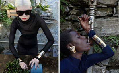 Models wear Saint Laurent fine jewellery in gold and silver