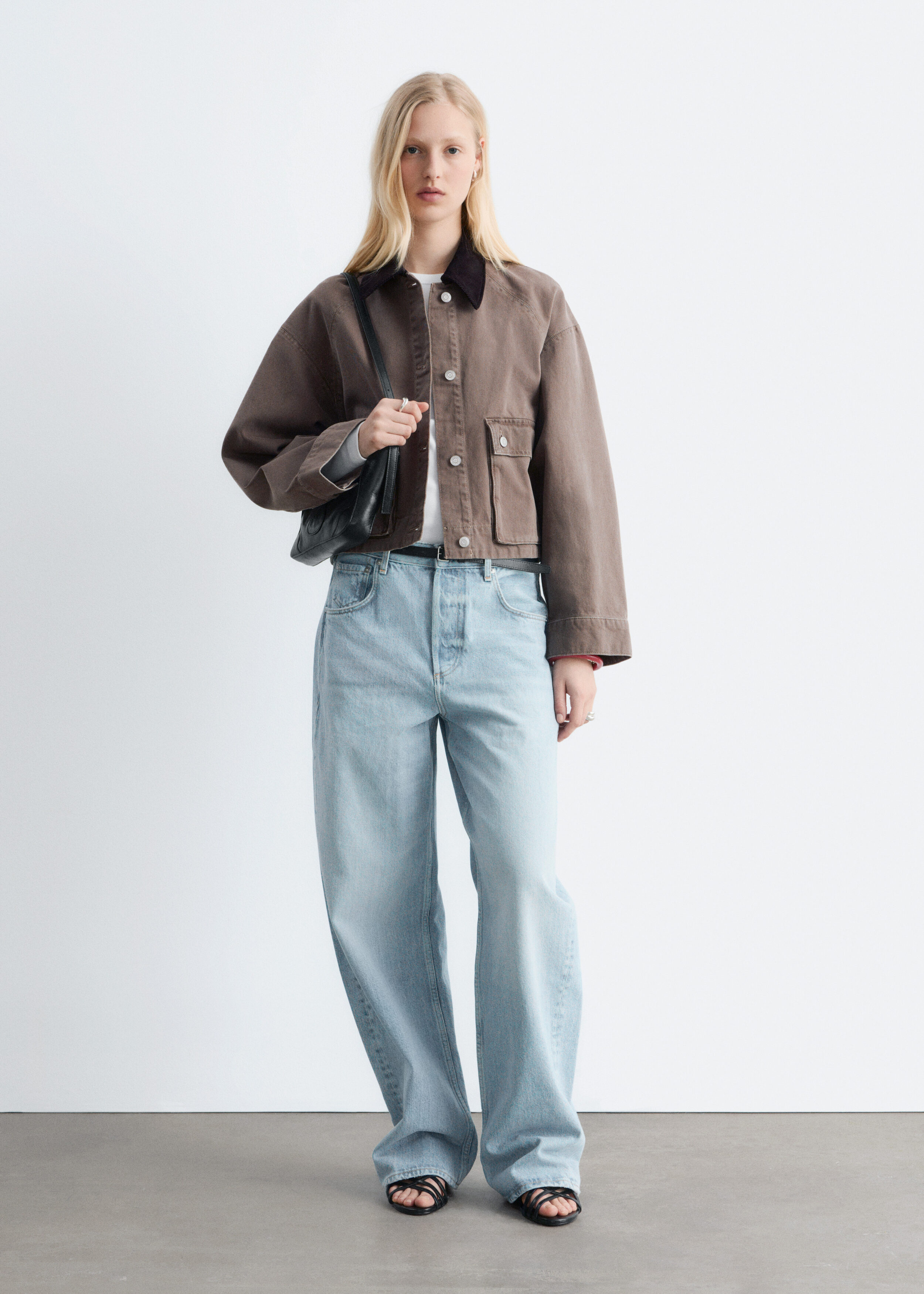 Short Cord-Collar Denim Jacket