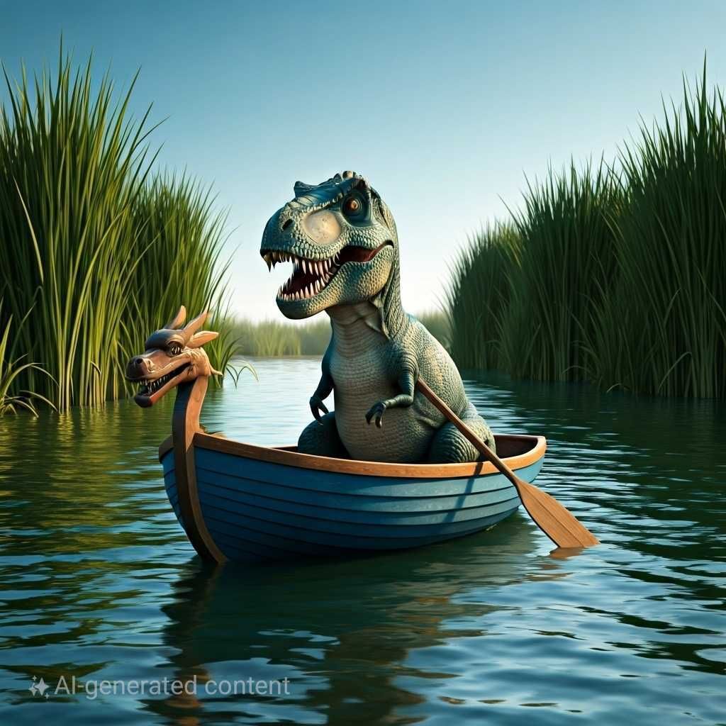 T-rex on a boat generated by Drawing Assist