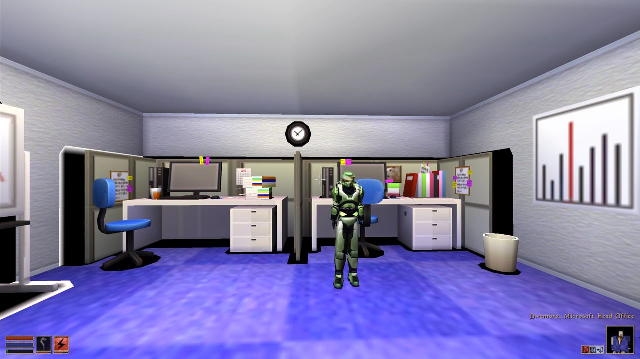 Masterchief in a banal office setting