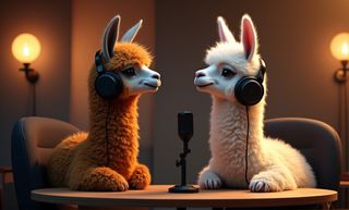 Two llamas with a Microphone 