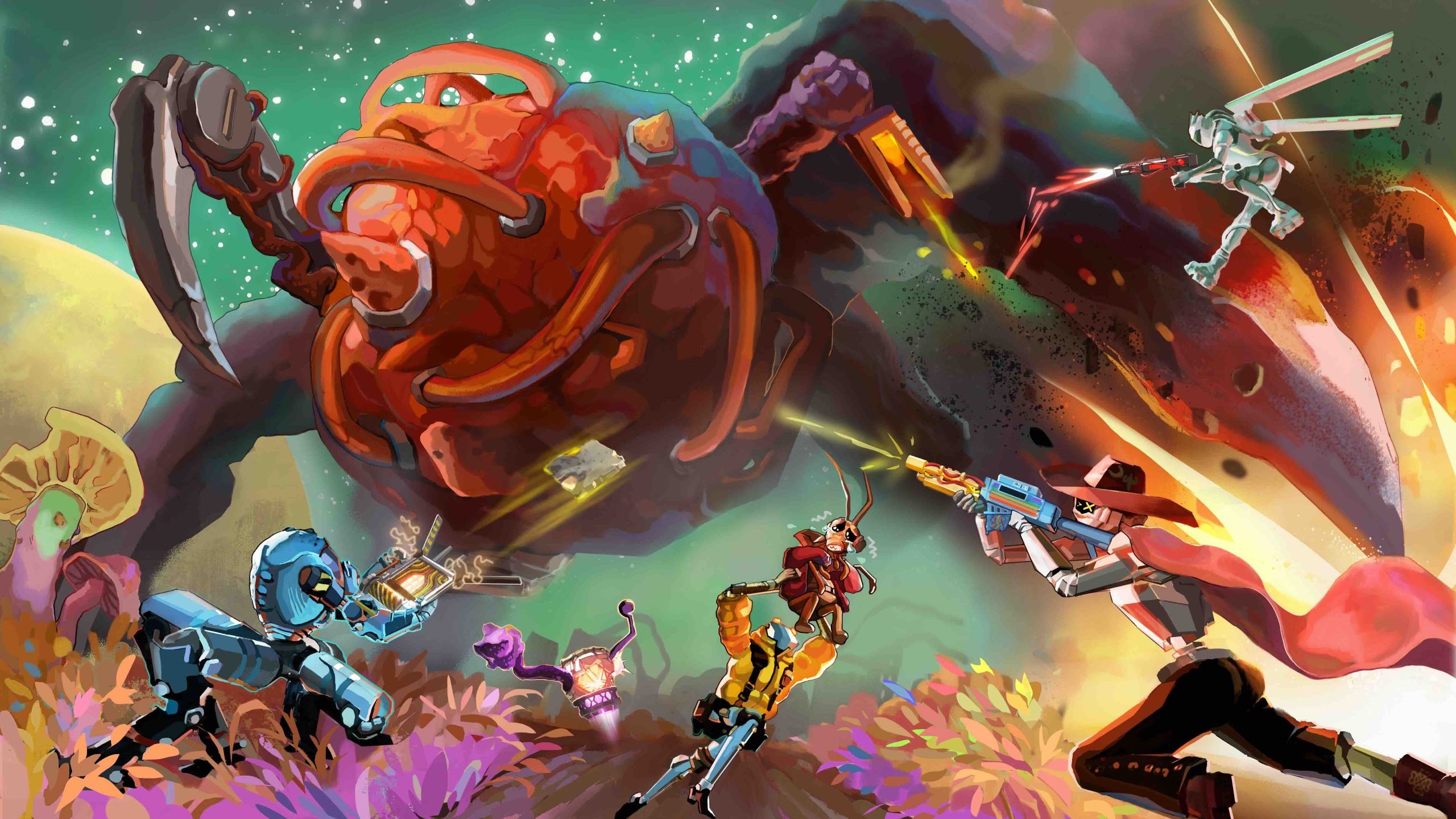 People fight a giant alien beast.