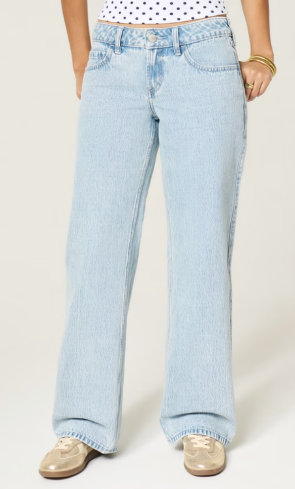 Hollister, Low-Rise Light Wash Baggy Jeans