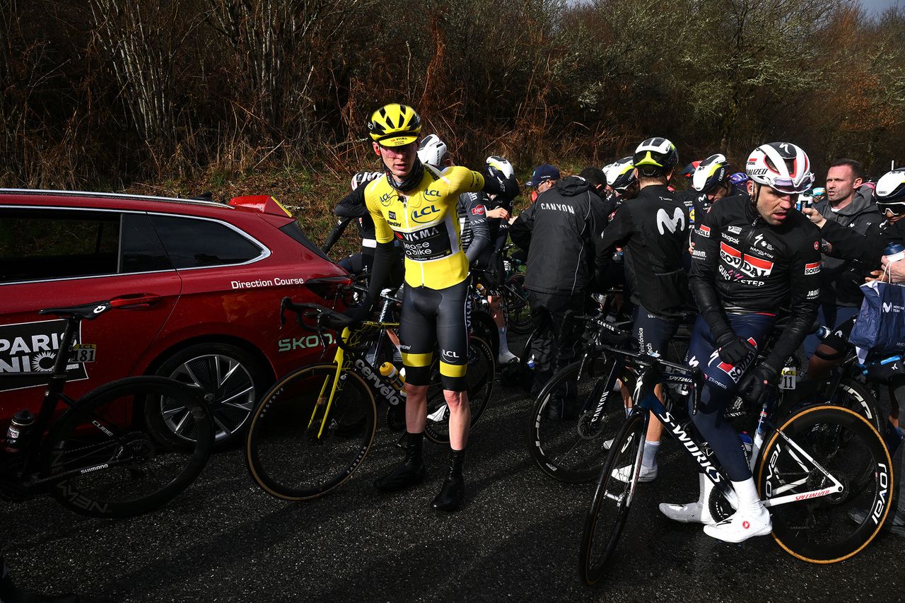 Race leader Matteo Jorgenson during the race stoppage