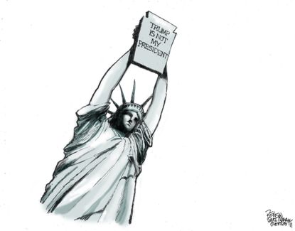 Political Cartoon U.S. Donald Trump Statue of Liberty not my President