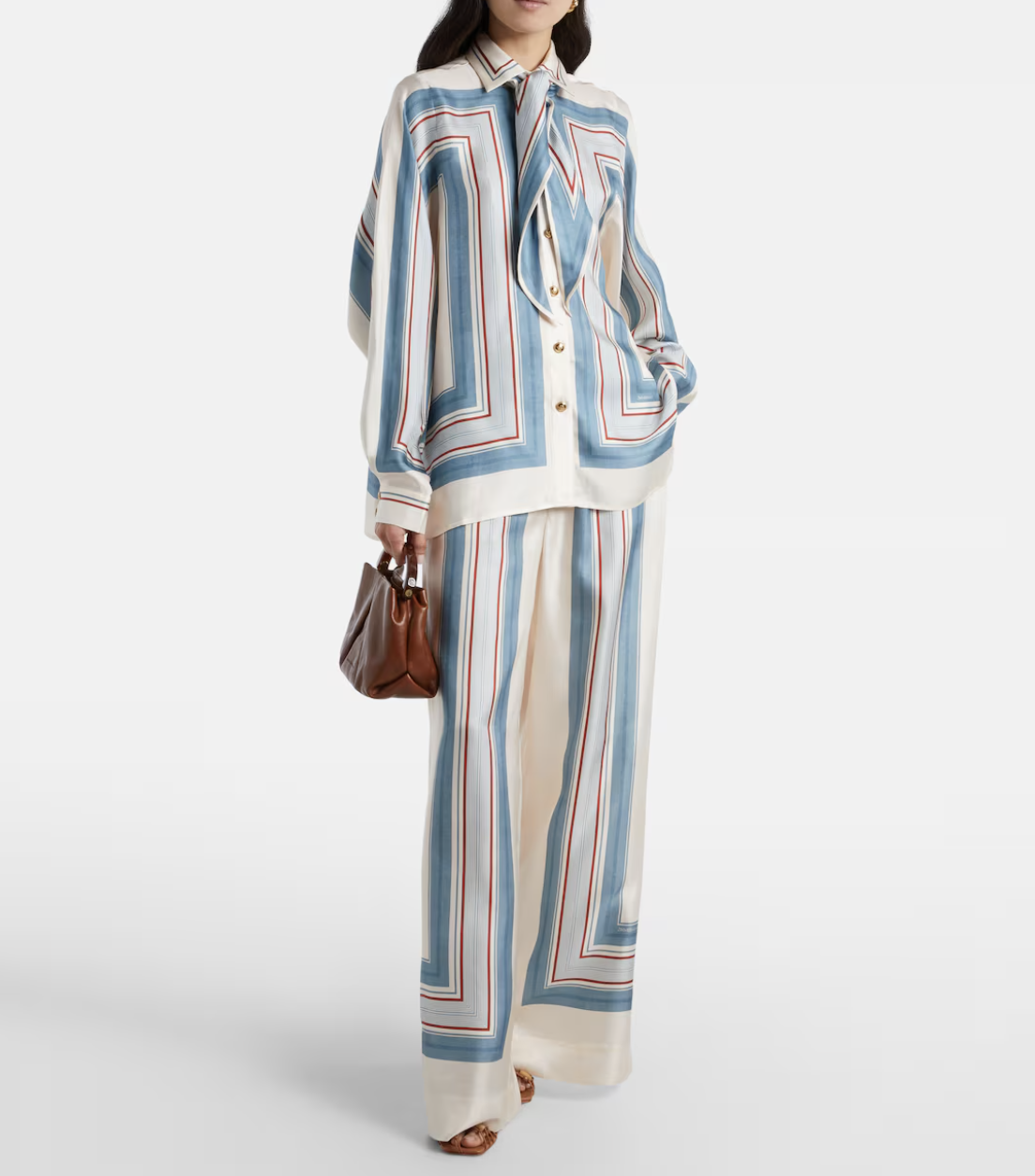 ZIMMERMANN , Striped scarf-detail silk shirt