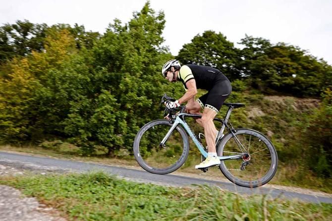 Former pro W&uuml;st out of the saddle on the Bianchi Oltre XR2