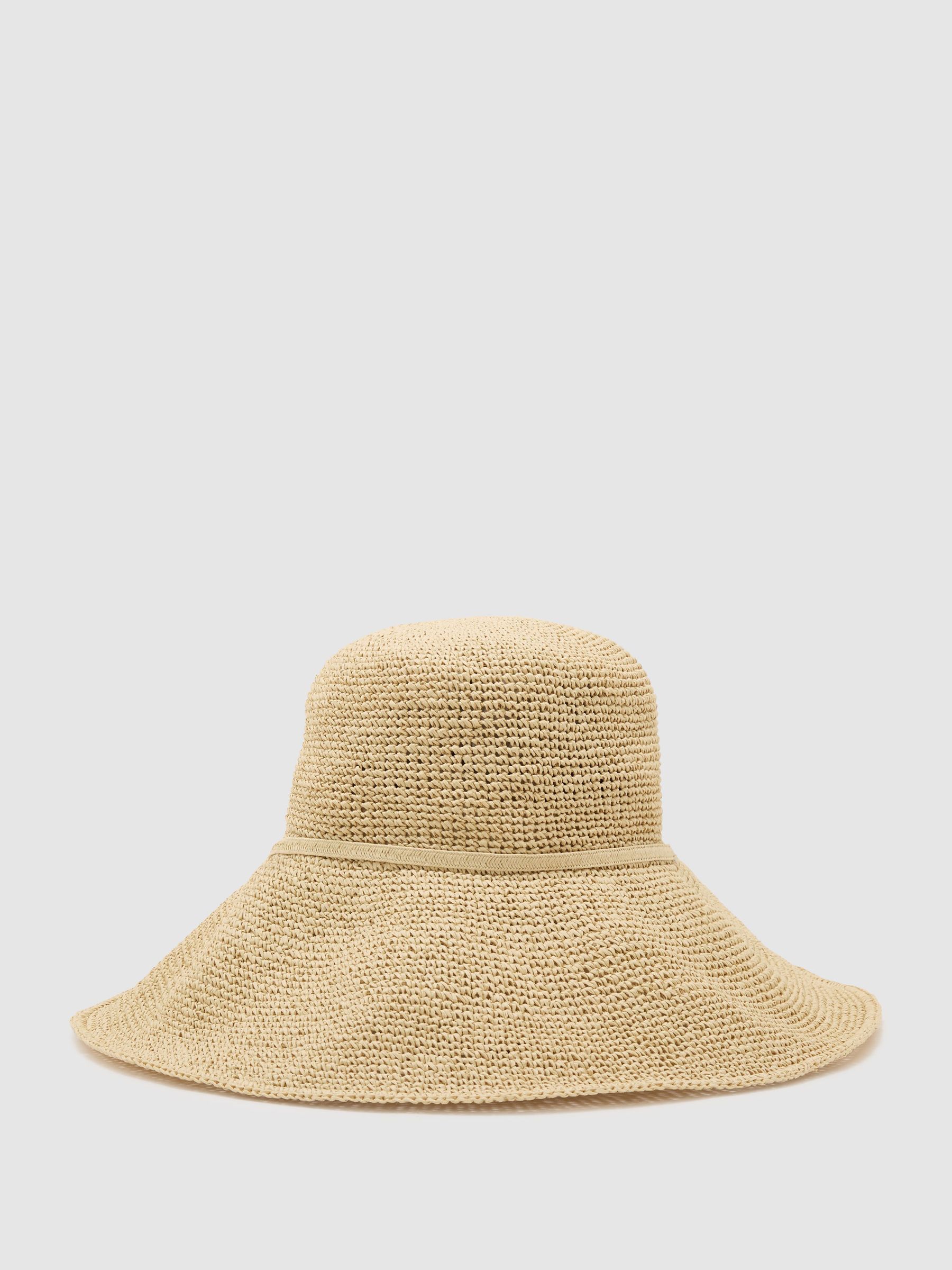 Straw-Effect Beaded-Strap Hat in Natural - Size S-M