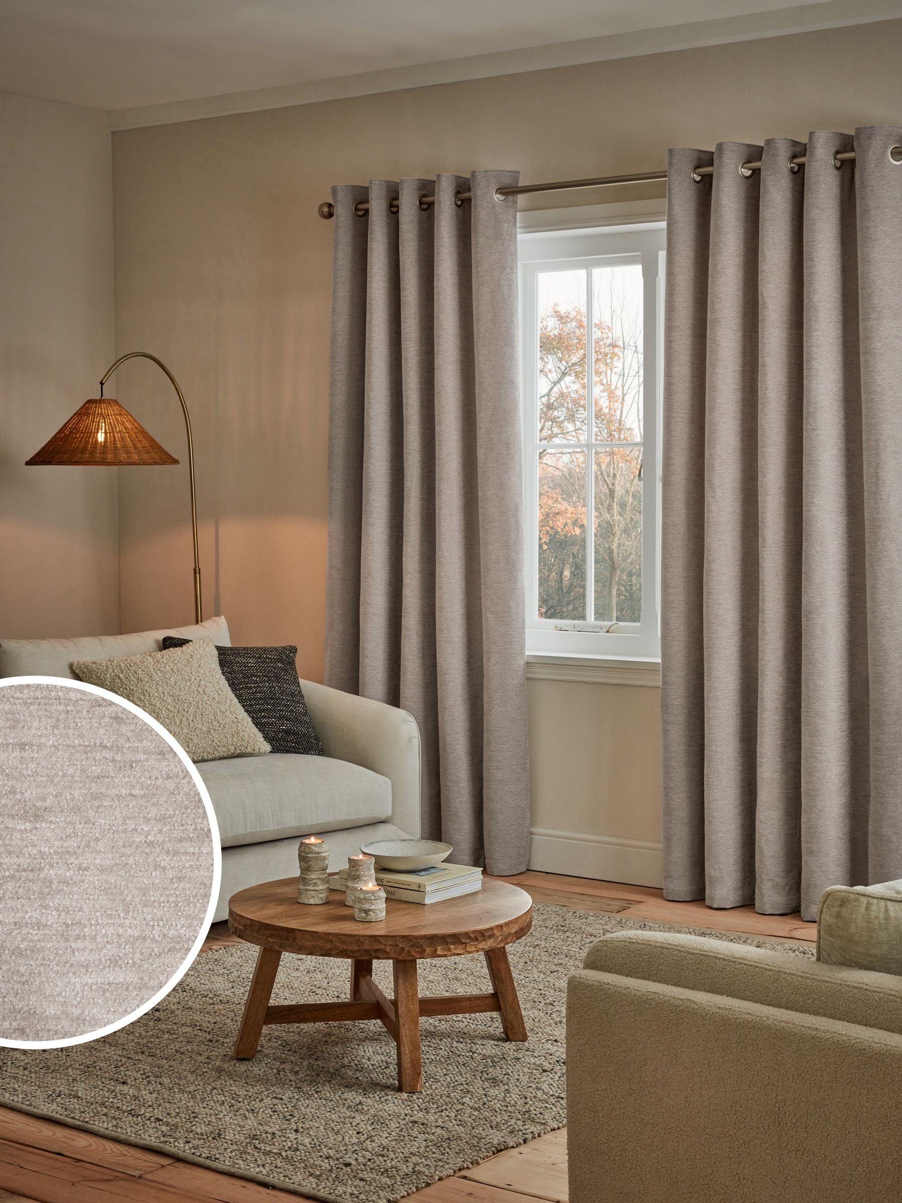 Natural Soft Touch Chenille Super Thermal Eyelet Curtains