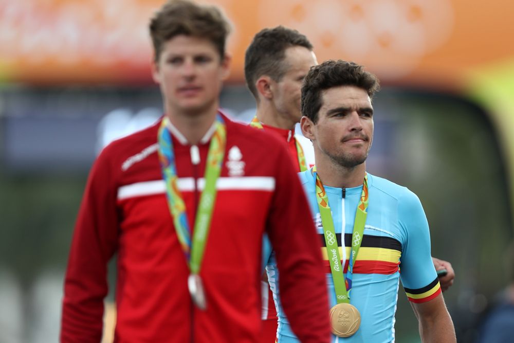 The men's podium at the Rio Olympic road race