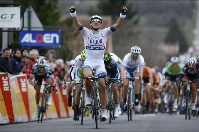 Marcel Kittel (Argos-Shimano) celebrates his victory in stage 2 of Paris-Nice, the German's second win of the season.