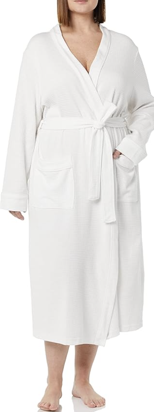 Amazon Essentials, Amazon Essentials Women's Lightweight Waffle Full-Length Robe (available in Plus Size), White, X-Small