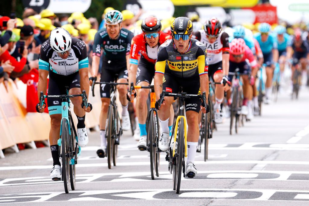 Michael Matthews (BikeExchange) wins the sprint for second on stage 1 of the Tour de France