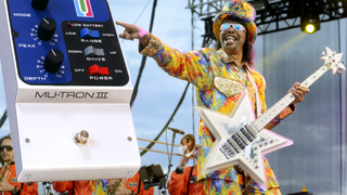 Bootsy collins pointing at the Mu-Tron III