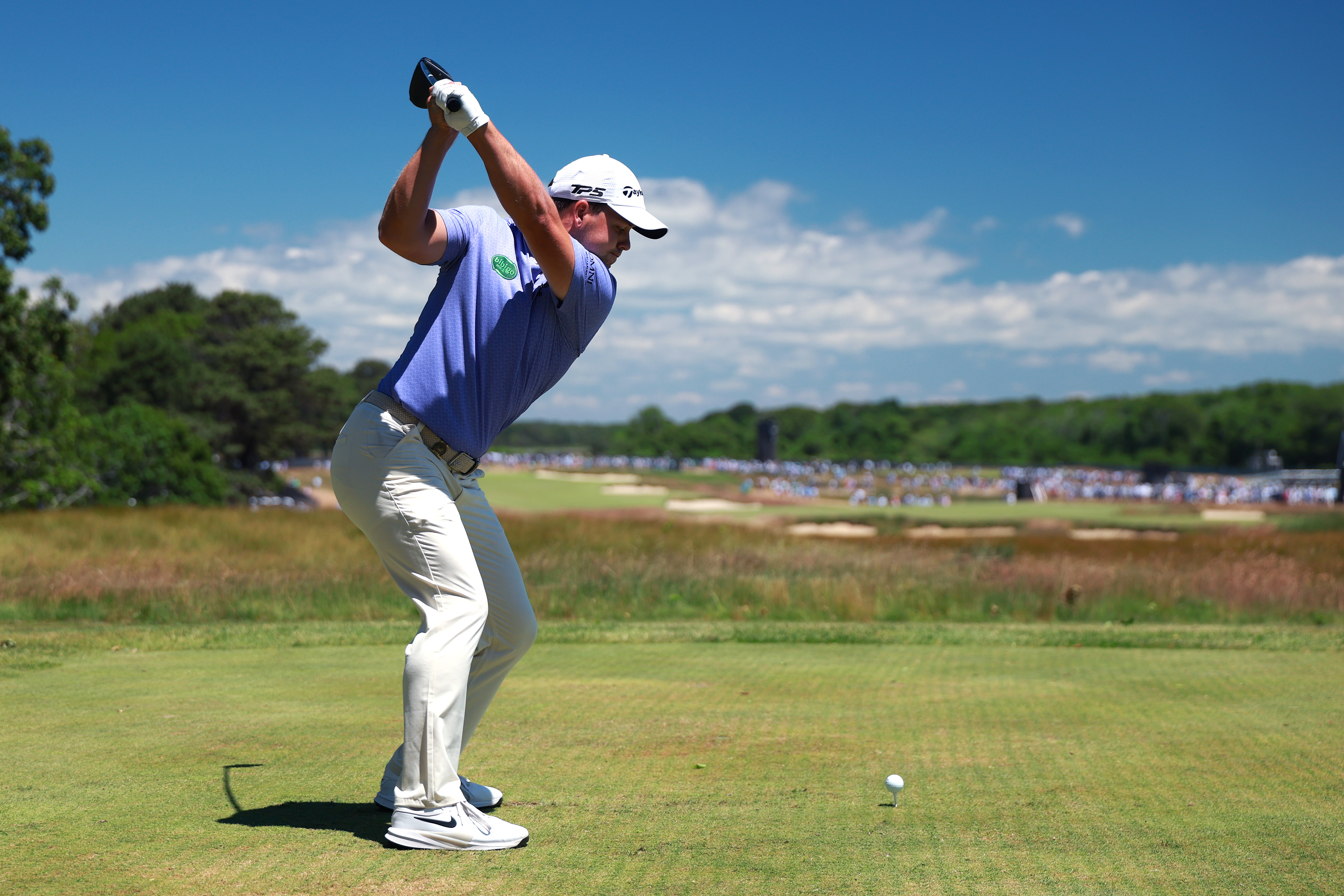 SOUTHAMPTON, NEW YORK - JUNE 20: Pierceson Coody of the United States plays a shot from the third tee during the third round of the 126th U.S. OPEN at Shinnecock Hills Golf Club