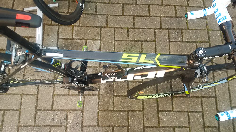 The top tube view of one of the stolen Fuji Tibco-SVB bikes.